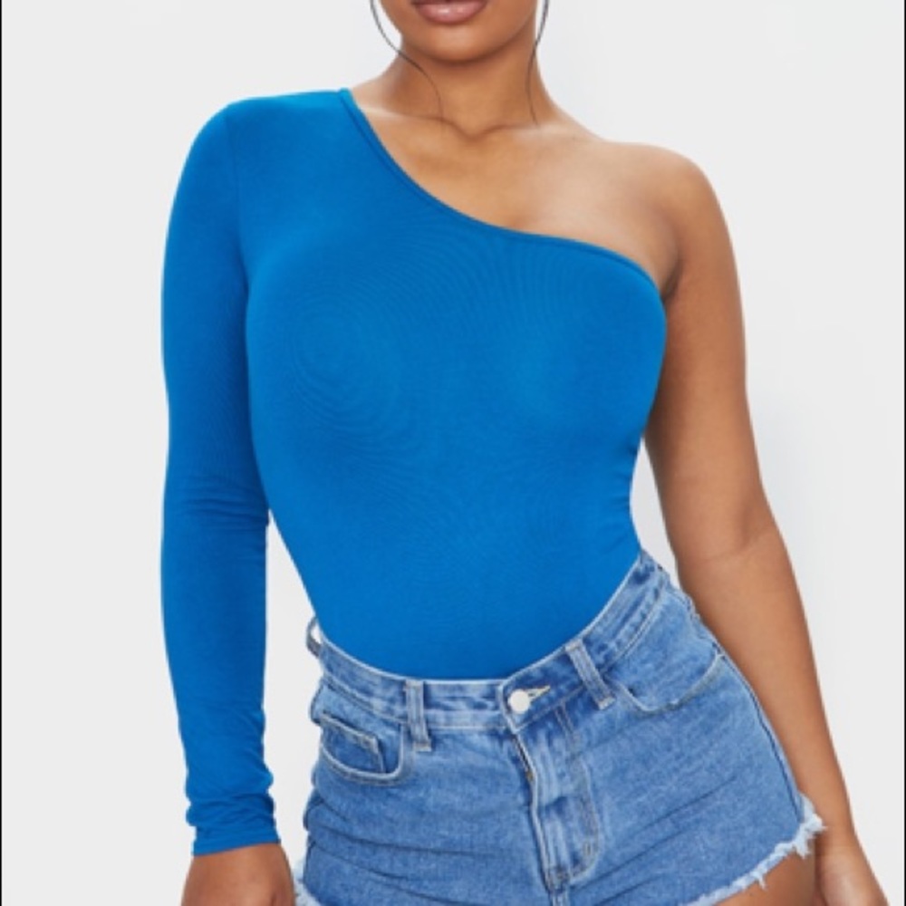 Teal One Shoulder Jersey Long Sleeve Bodysuit